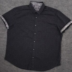 Robert Graham Shirt Mens 3XL Black Tonal Damask Classic Flip Cuff Short Sleeve